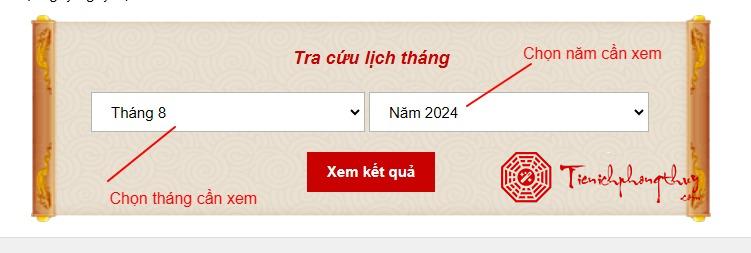 hướng dẫn sử dụng tiện ích, ứng dụng xem lịch tháng